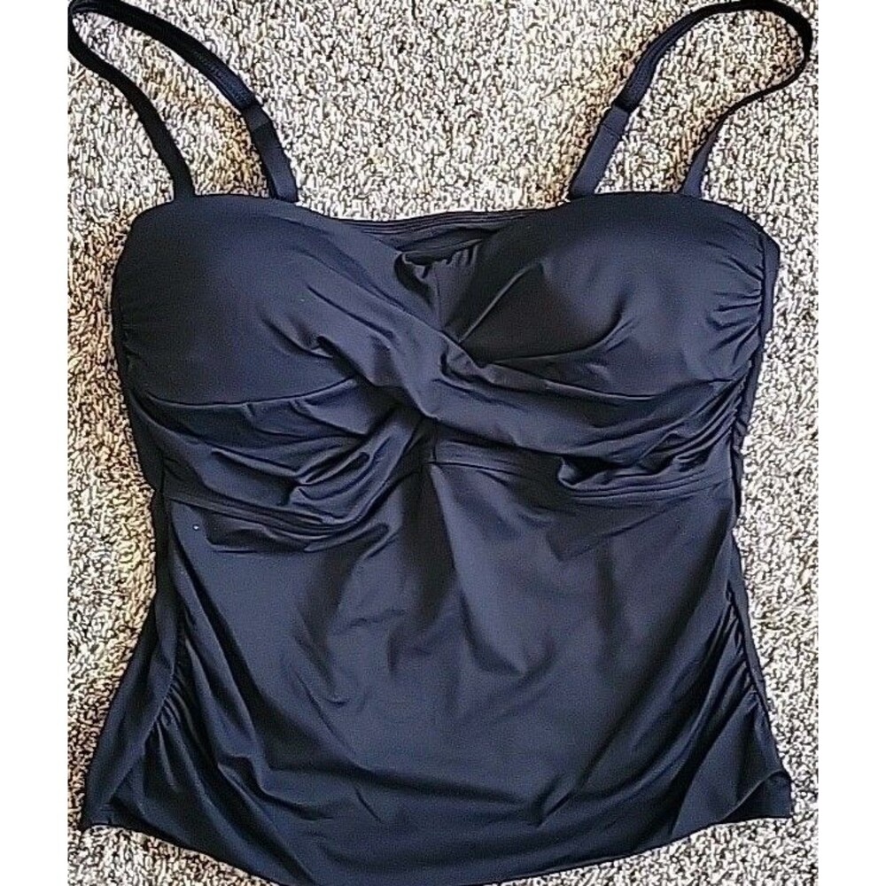 Lands End 14 Black Swim Top L Solid Removable Straps Bandeau Women's S227